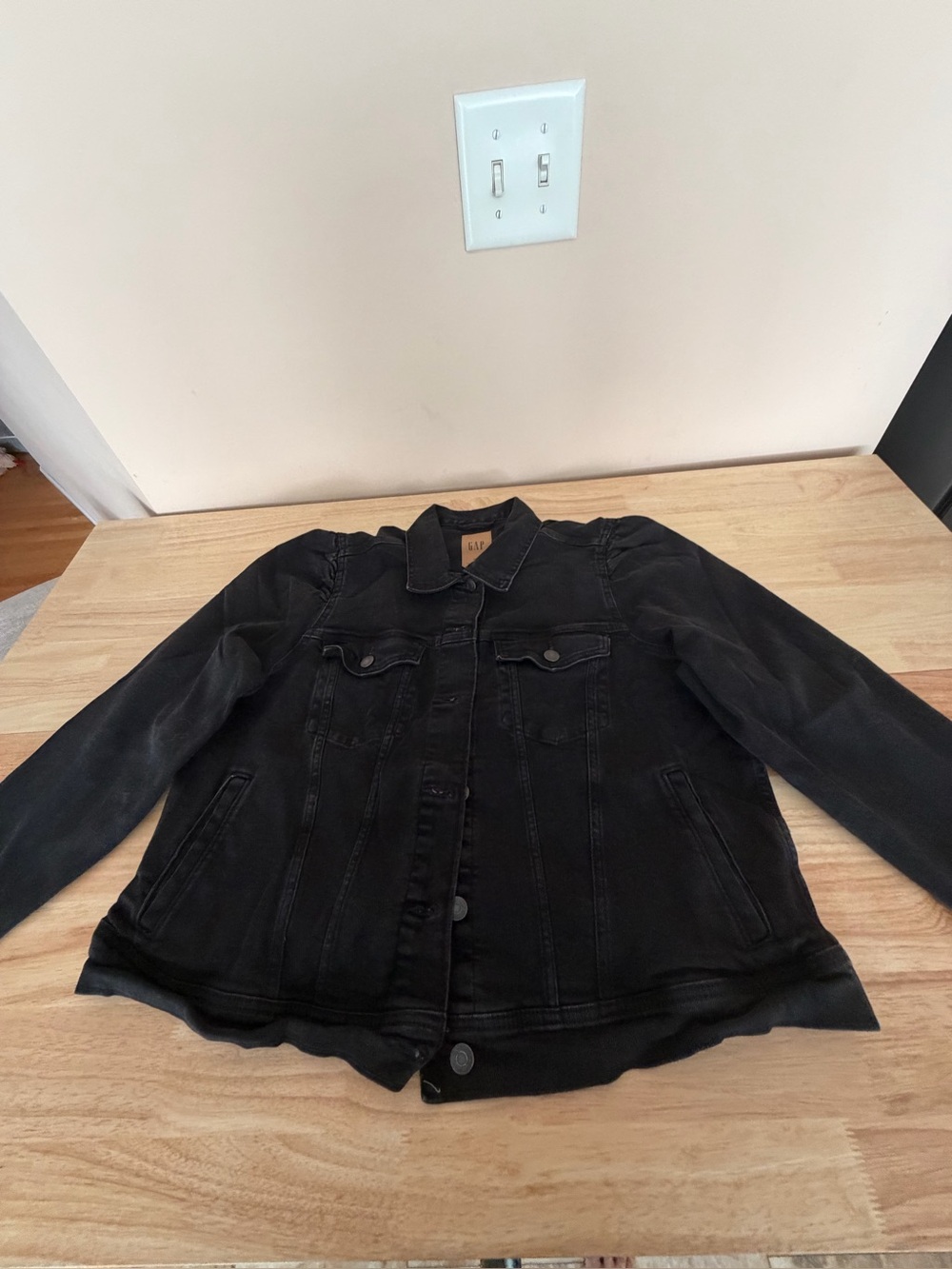 GAP Black Denim Jacket Puff Sleeve Pleated Shoulder Jean Jacket XXL